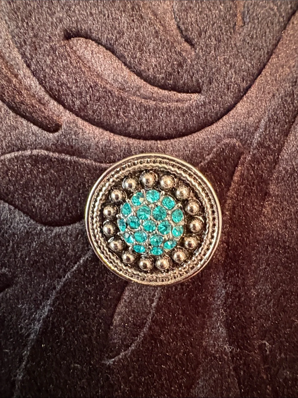 Turquoise Crystal Round Ginger Snap Insert - Silver-Tone 18MM